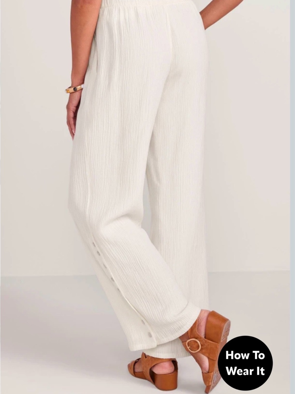 Oceo Crinkle Gauze Wide-Leg Pants in Ivory Pearl size L. Like New!